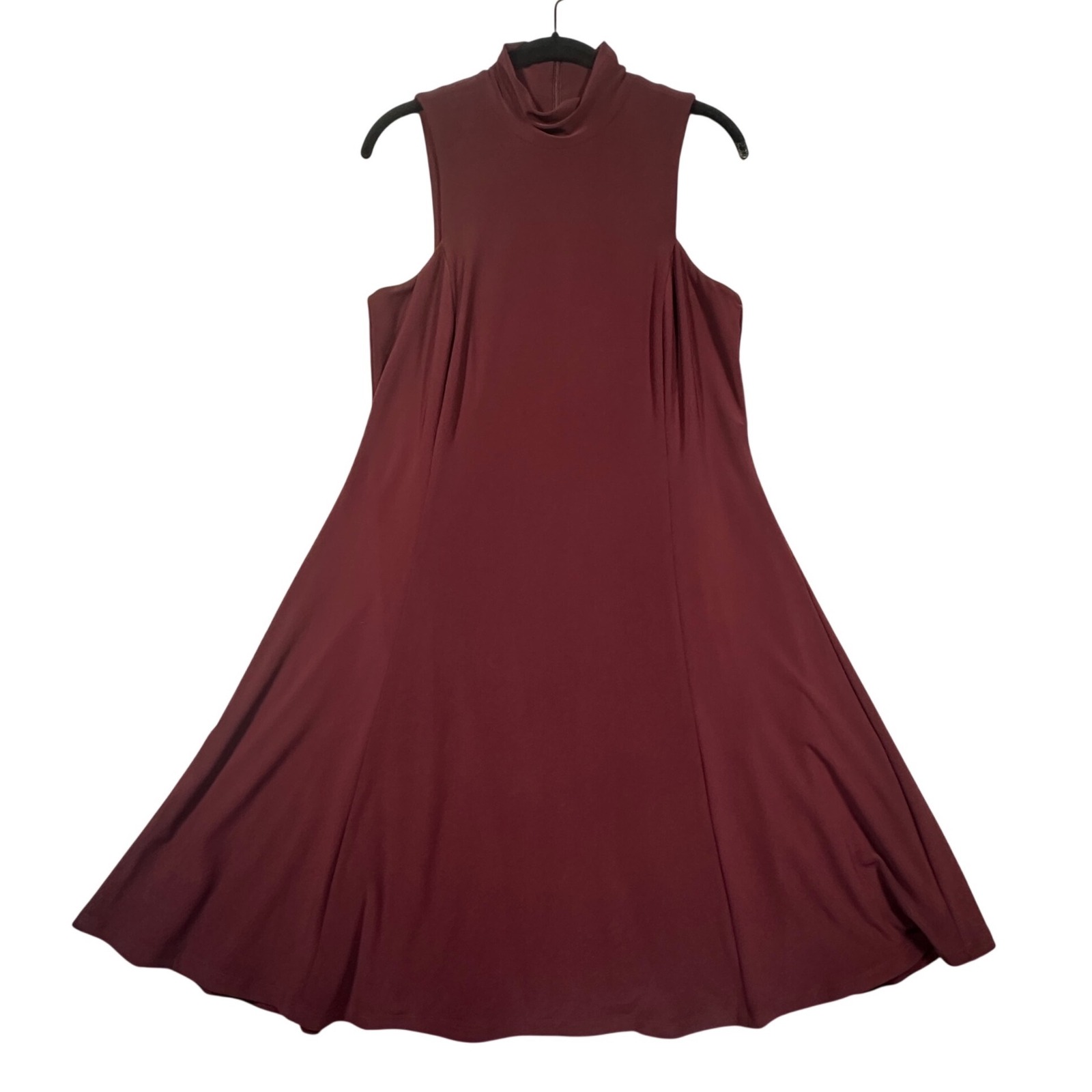 Lauren Ralph Lauren Mock Neck Dress Womens 10 Burgundy Claret A-Line Jersey Nwt